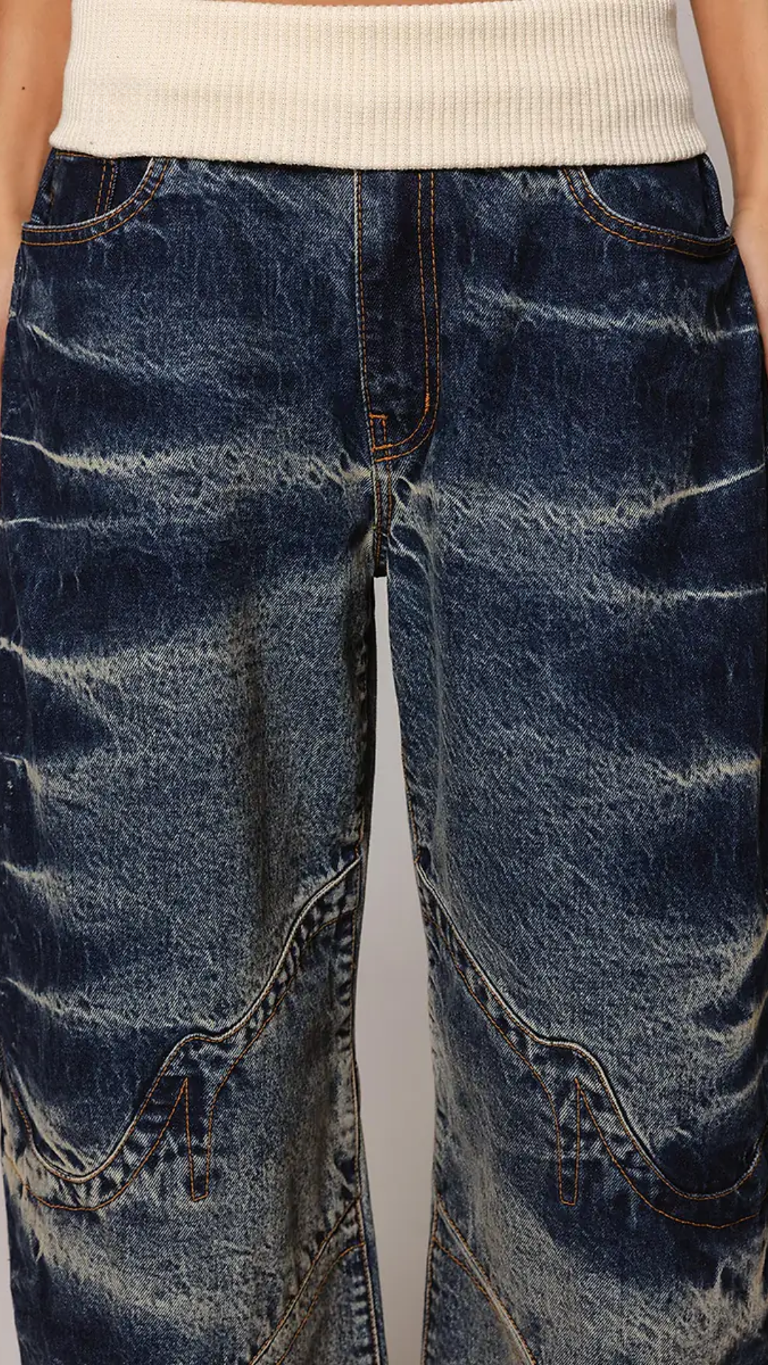 Ocean Blue Waist-Fold Jeans