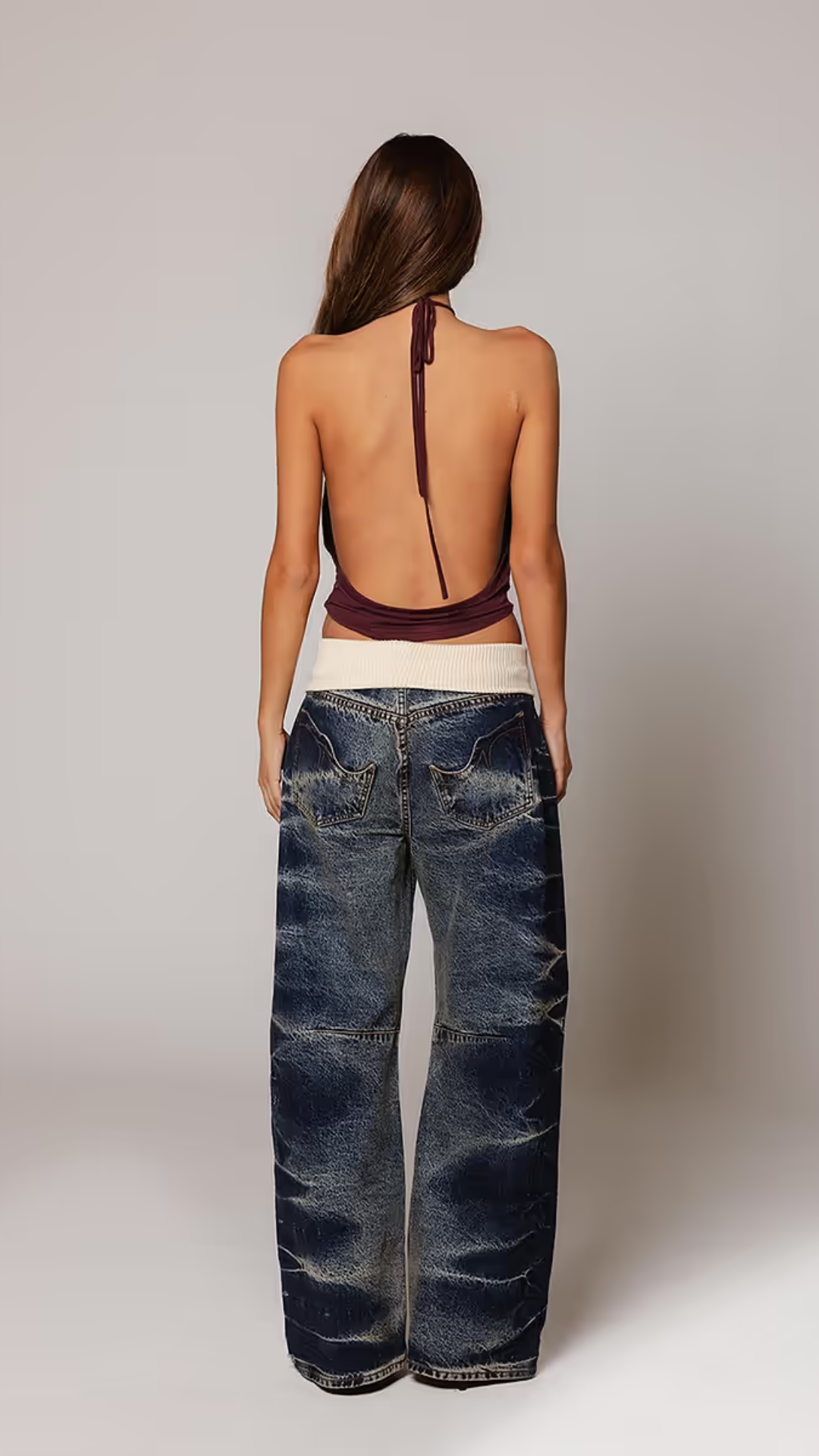 Ocean Blue Waist-Fold Jeans
