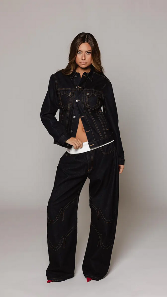 Black Waist-Fold Jeans